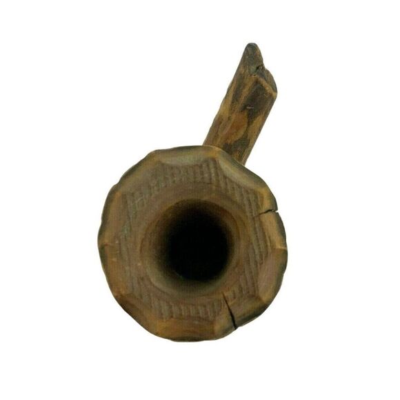 Carved Wood Taper Candle Holder Smiling Bearded Man Face Natural Rustic Handmade - Picture 5 of 7